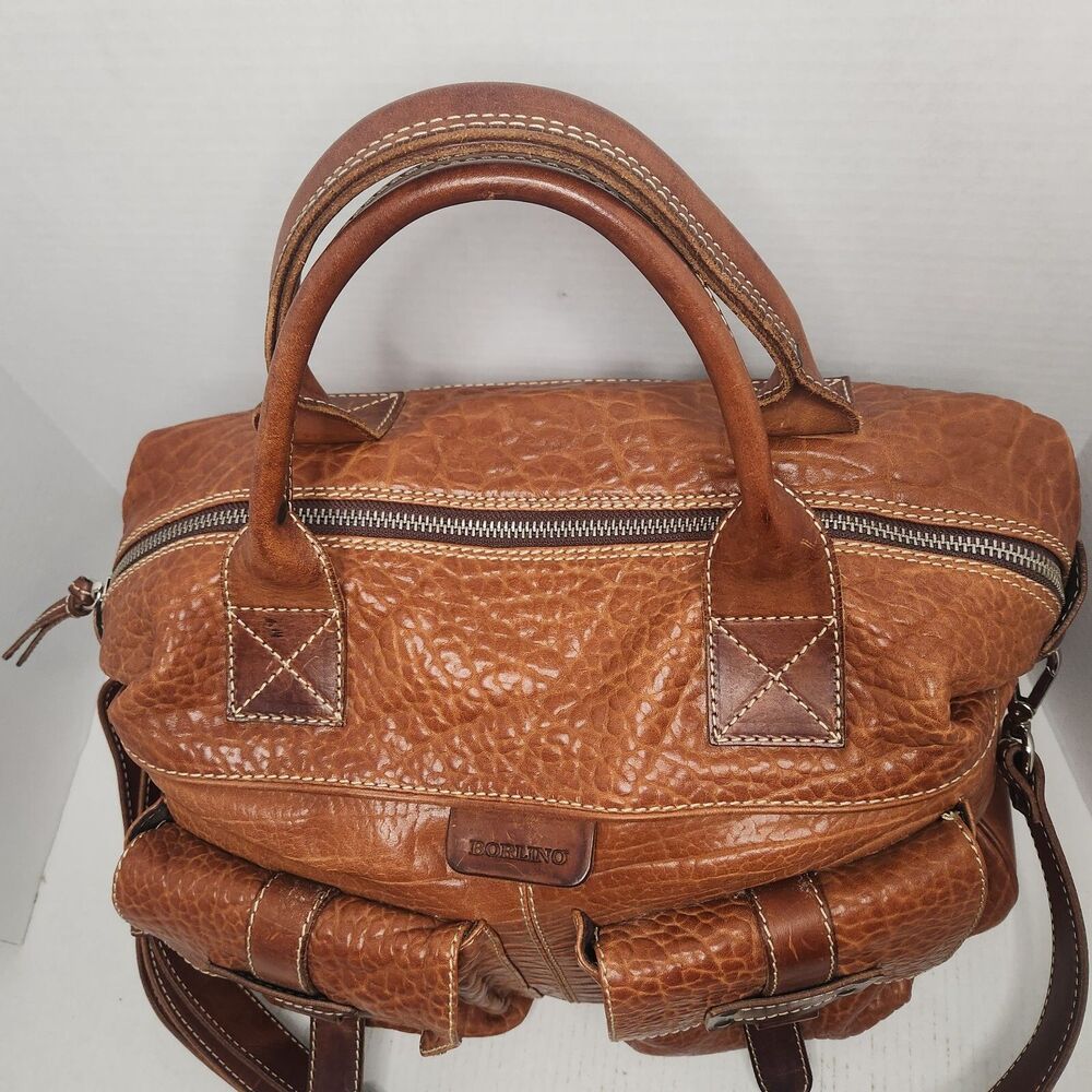 Borlino Milano Buffalo Leather Duffle Bag Weekender w Strap OOAK MTO Italy Terra - Picture 5 of 16